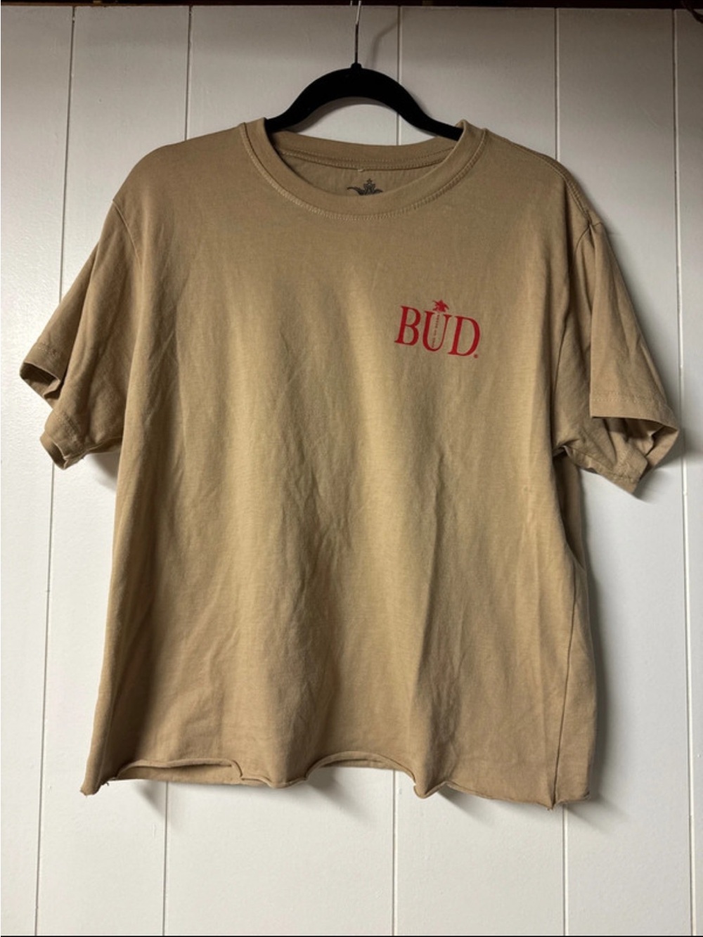 Budweiser Tan Short Sleeve Tee with Red Logo